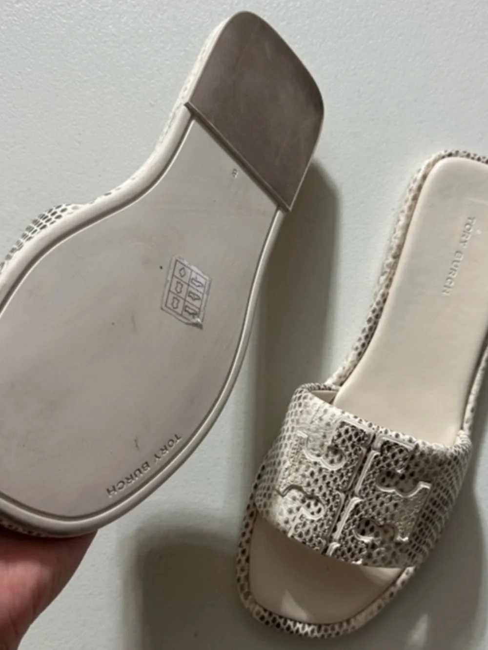 Tory Burch Ivory Snake-Embossed Slide Mules